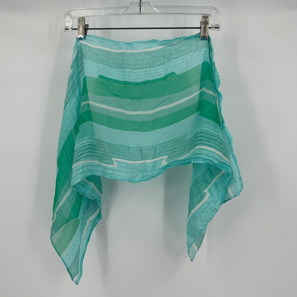 Vera Neumann Silk Chiffon Scarf Vintage Signed‎ Sheer Striped Aqua Green